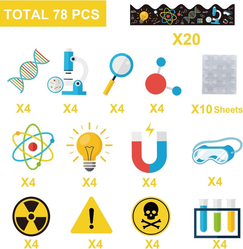 Joffetii 78Pcs Science Classroom Bulletin Board Decorations with Borders, Classroom Decor Paper Cutouts Teacher Must Haves Science Theme Back to School Home Office Decorations - Image 2